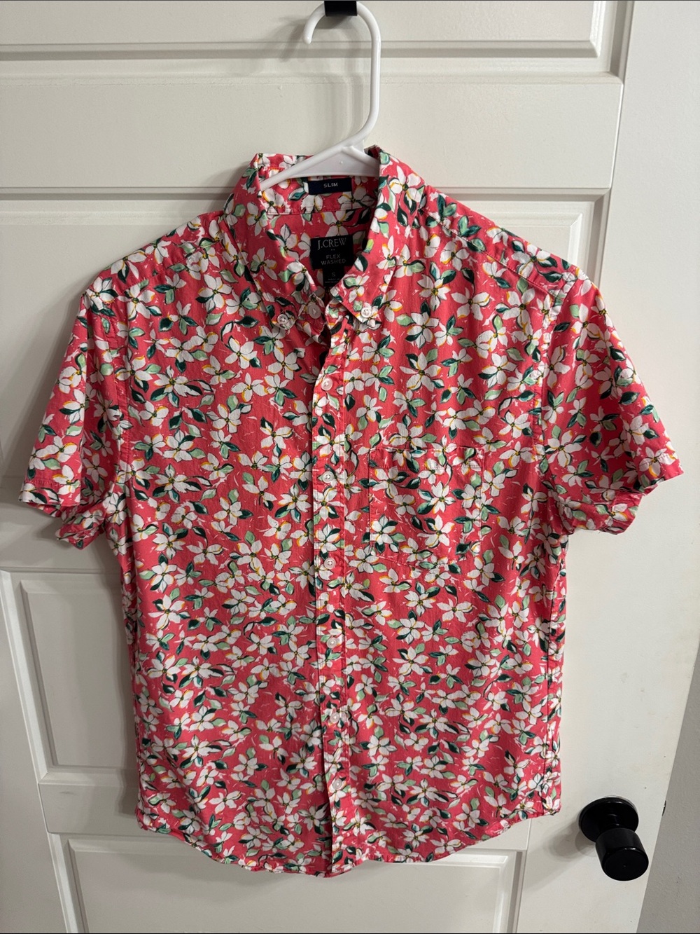 J. Crew Coral Pink Short-Sleeve Floral Button-Down Shirt